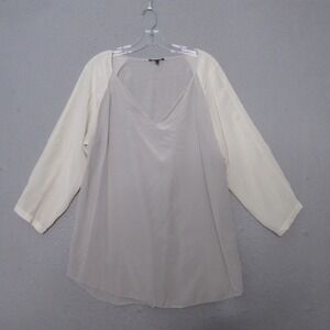 Eileen Fisher‎ Top Medium Gray Color Block Silk Minimalist Career Office Airy